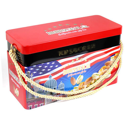 堅(jiān)果馬口鐵盒；長方形手提年貨鐵盒定制